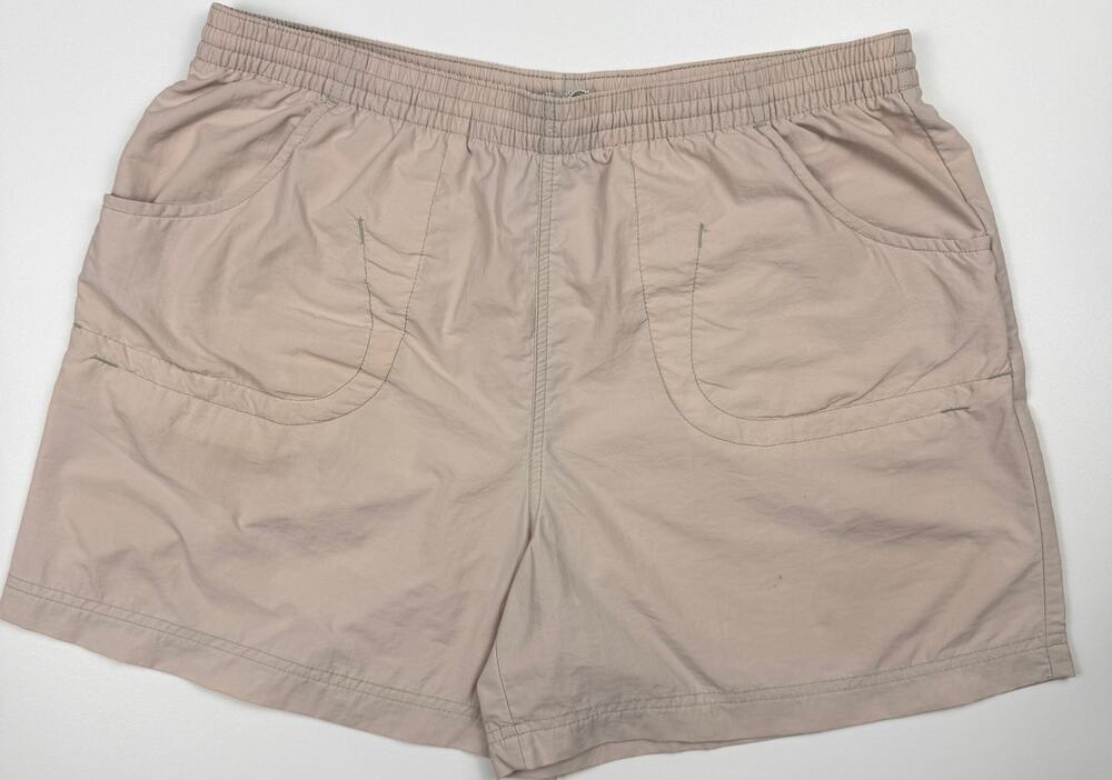 Columbia Womens M Khaki Nylon Outdoor Shorts Elastic Waist Zip Pocket